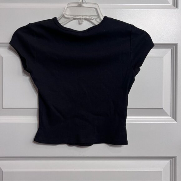 Reformation Black Bottoms Up Graphic Tee XS Y2K Cropped Fitted Top - Picture 3 of 4
